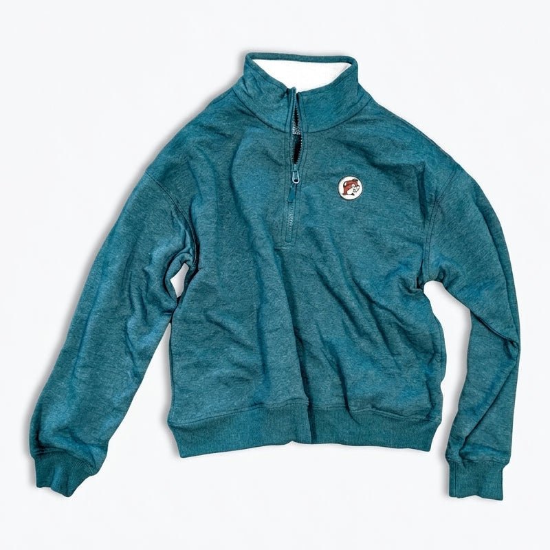 Buc-ee's teal half zip fleece pullover