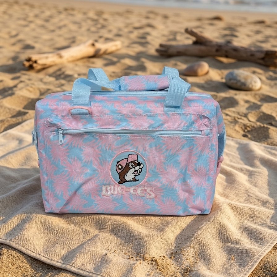 Buc-ee's 24 can cooler pink palm