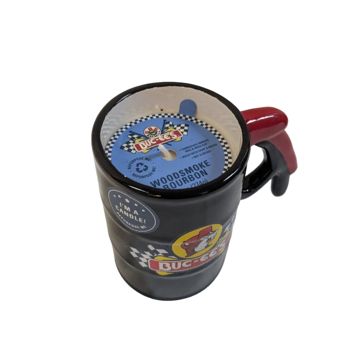 Buc-ee's gas pump handle woodsmoke bourbon scented candle mug