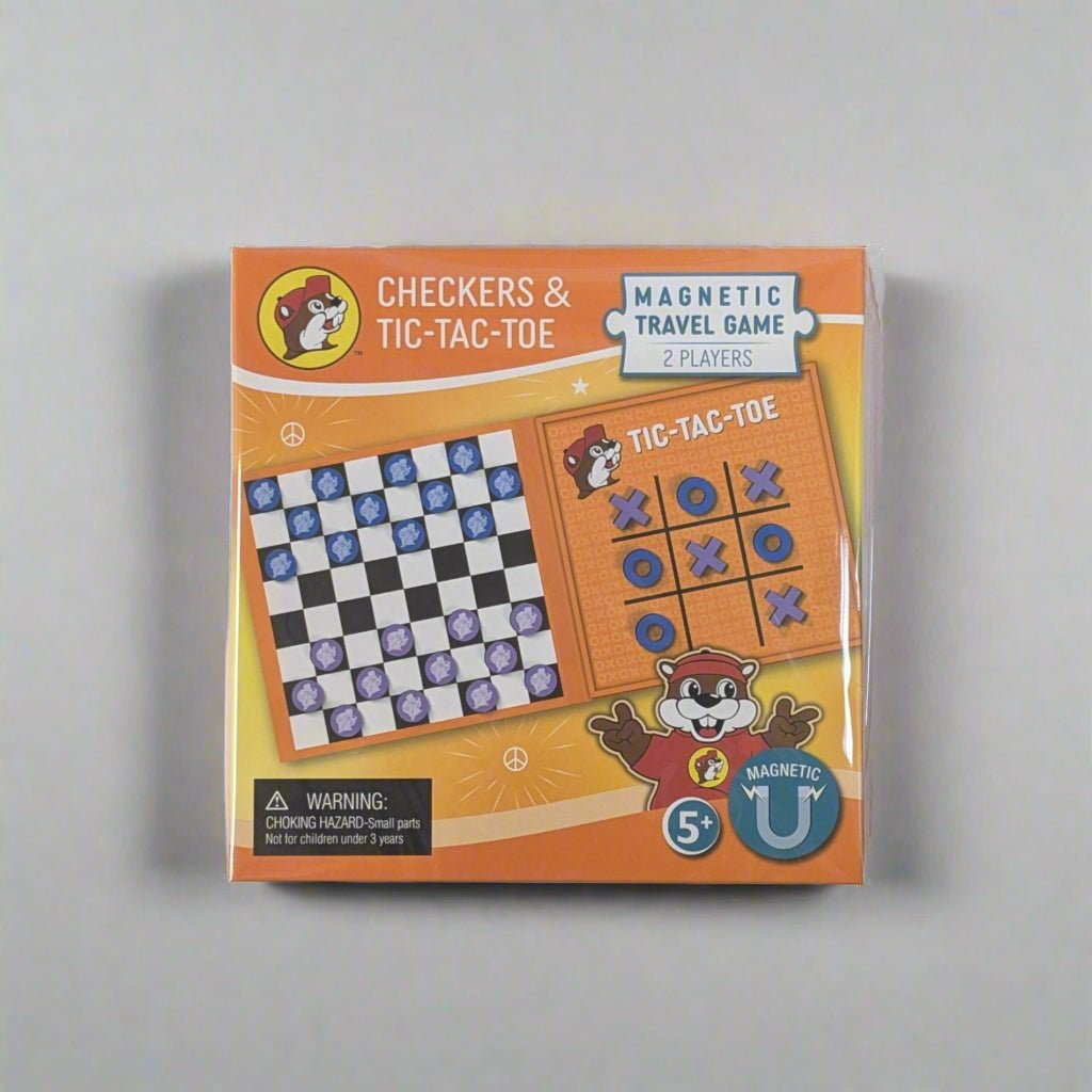 Buc-ee's magnetic travel game checkers tic tac toe