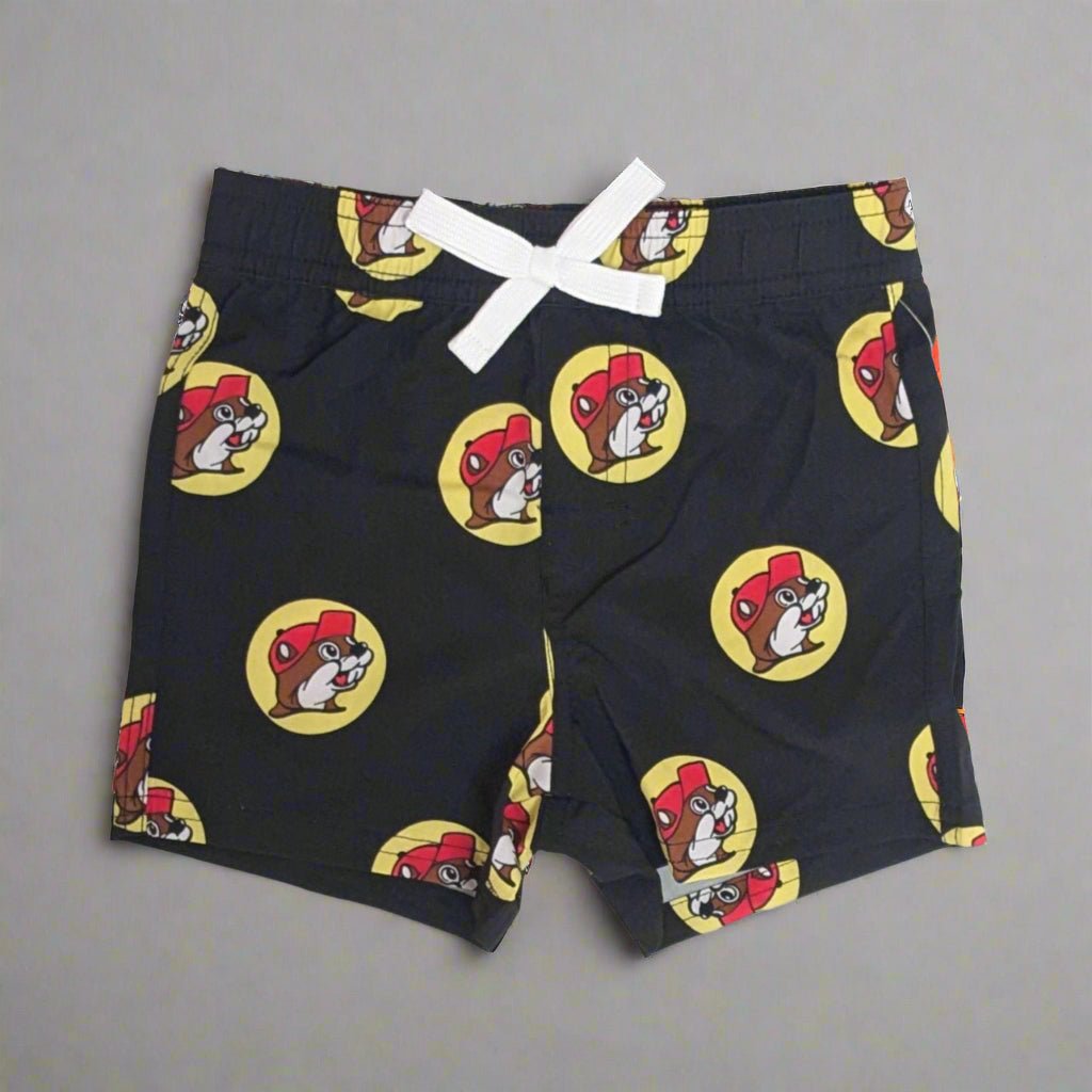 Buc-ee's mensboys black logo swim trunks