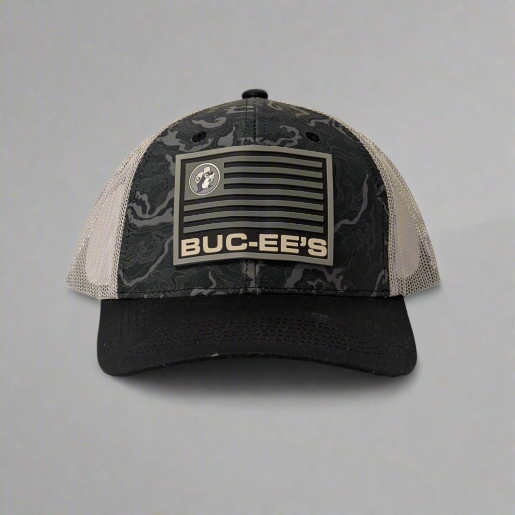 Buc-ee's rubber patch camo trucker hat