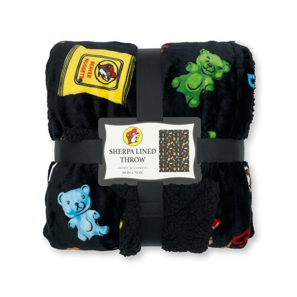 Buc-ee's Snacks Sherpa Lined Throw Blanket