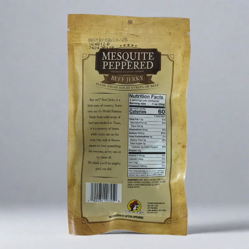 Buc-ee's Mesquite Peppered Beef Jerky, 4 oz