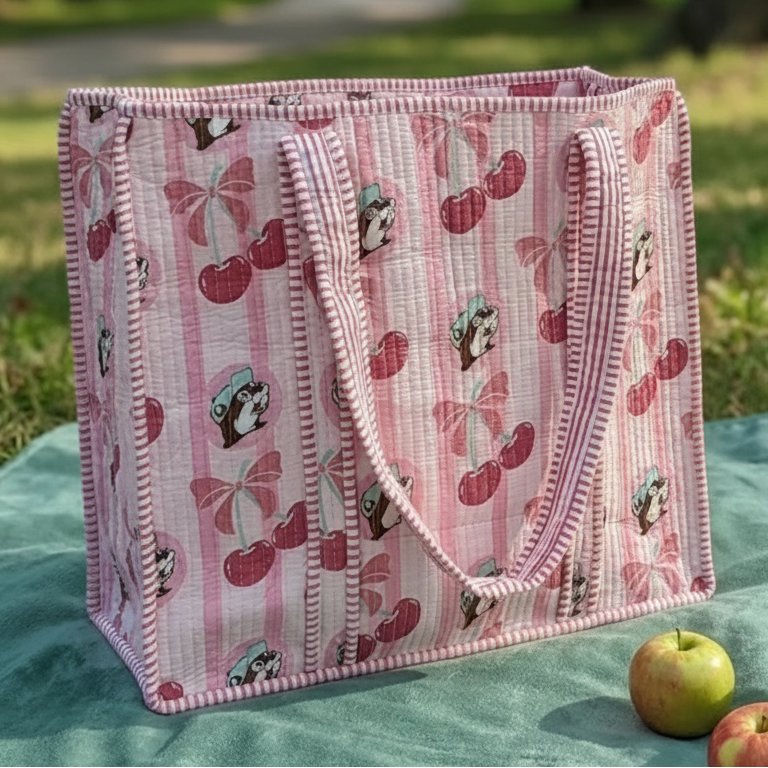 Buc-ee's cherry quilted tote bag
