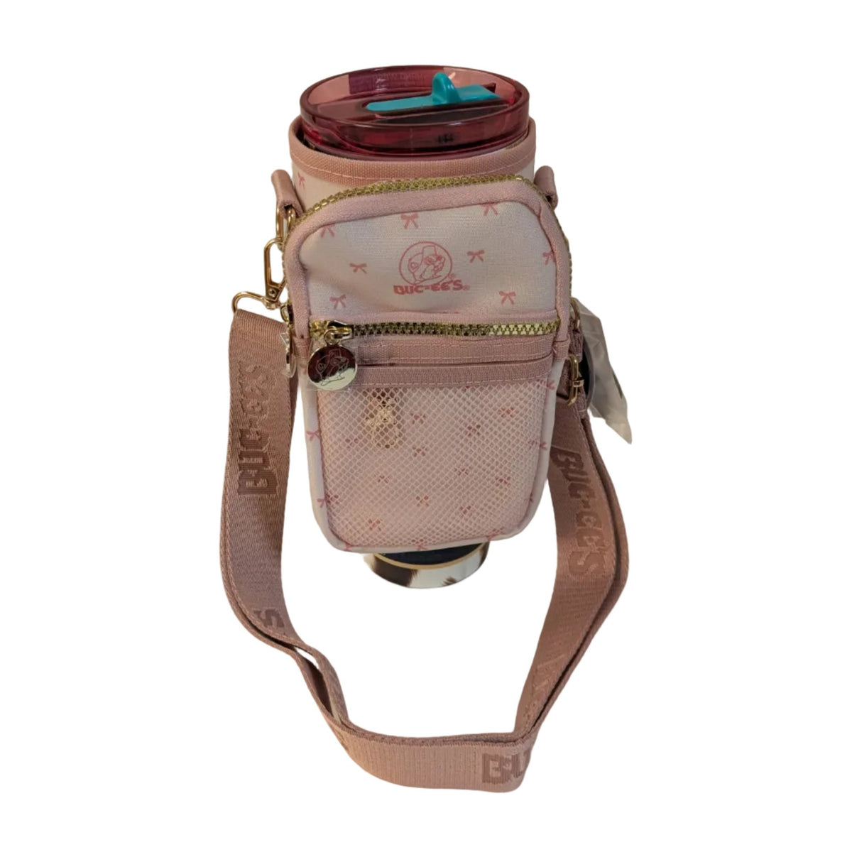 Buc-ee's pink crossbody tumbler bag