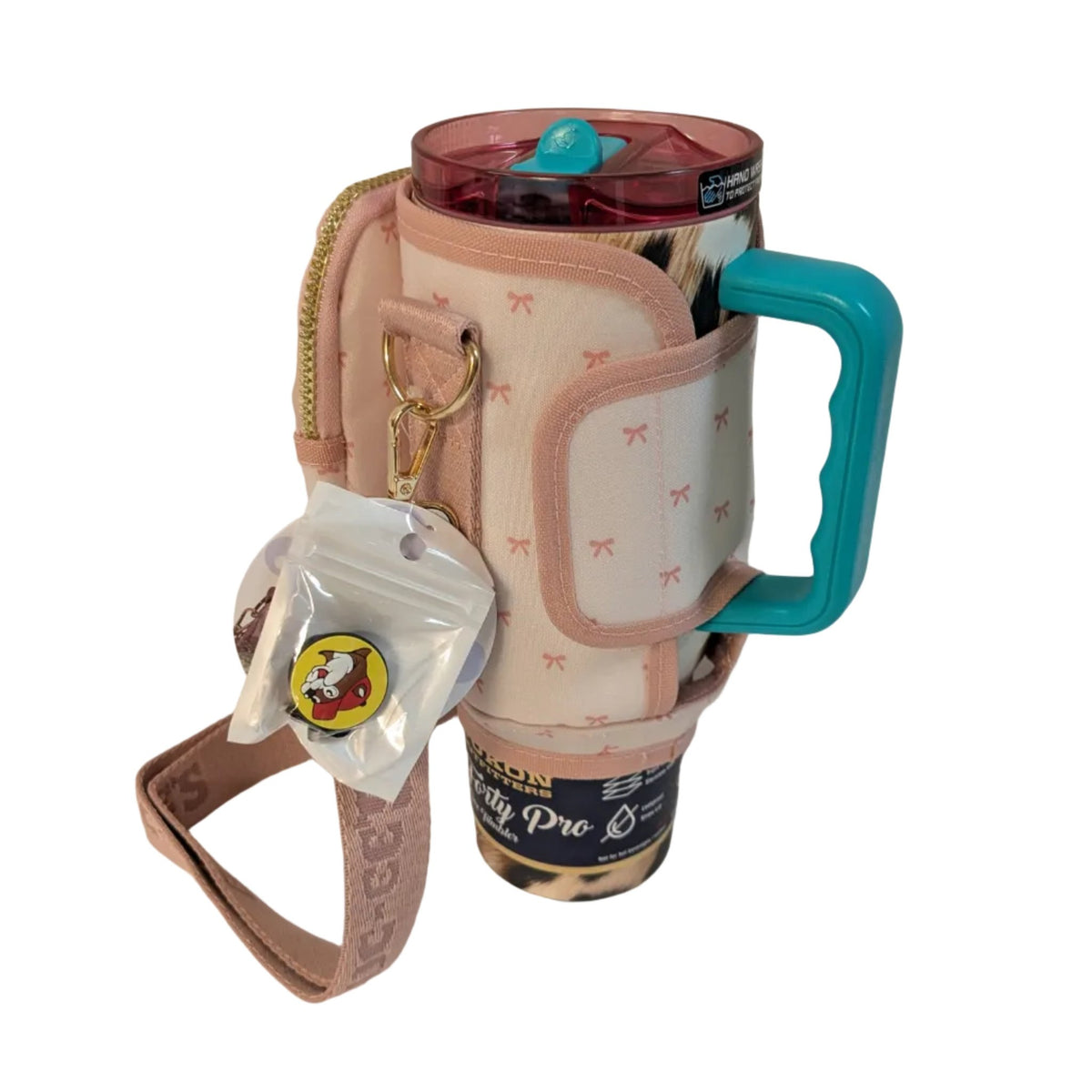 Buc-ee's pink crossbody tumbler bag