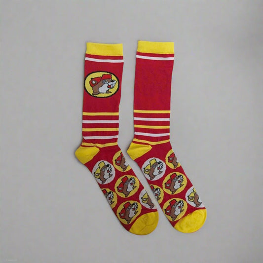 Buc-ee's red striped socks