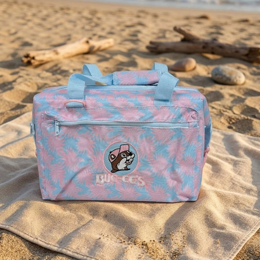 Buc-ee's 24 can cooler pink palm