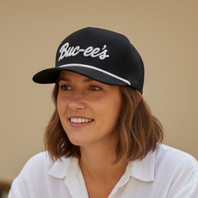 Buc-ee's black rope hat with white logo