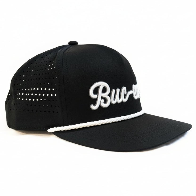 Buc-ee's black rope hat with white logo