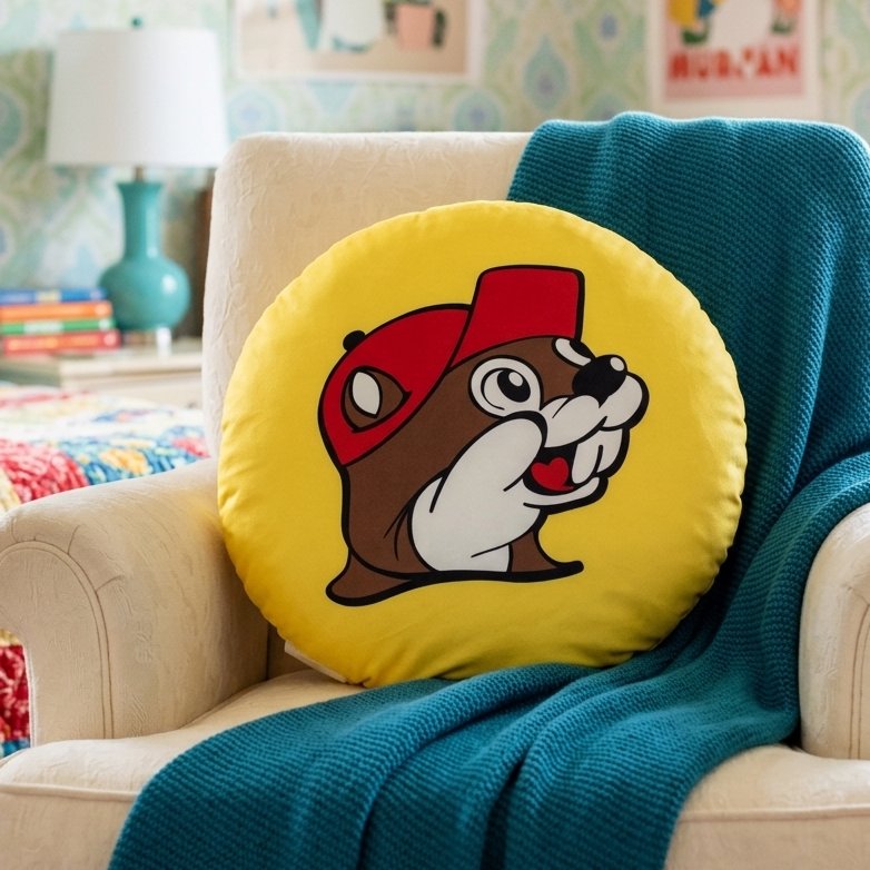 Buc-ee's round logo pillow