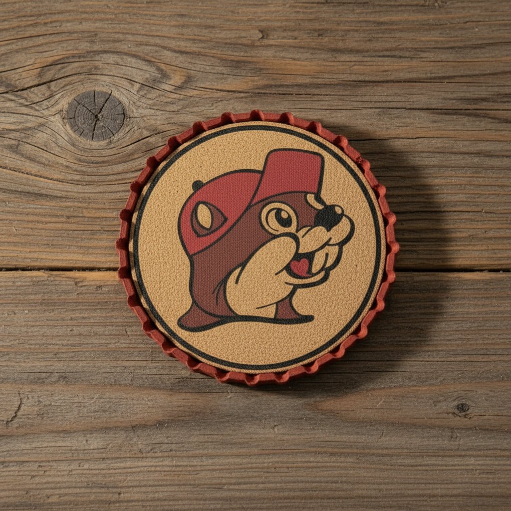 Buc-ee's beaver metal bottle cap coaster