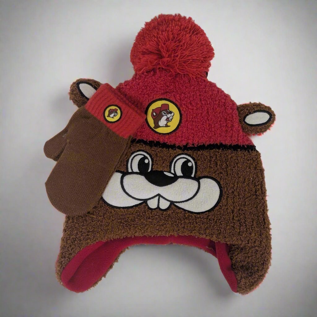 Buc-ee's beaver face earflap beanie
