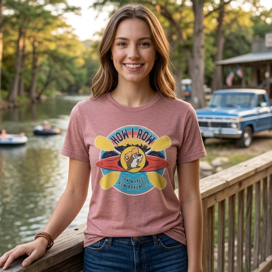 Buc-ee's how i row coral t shirt