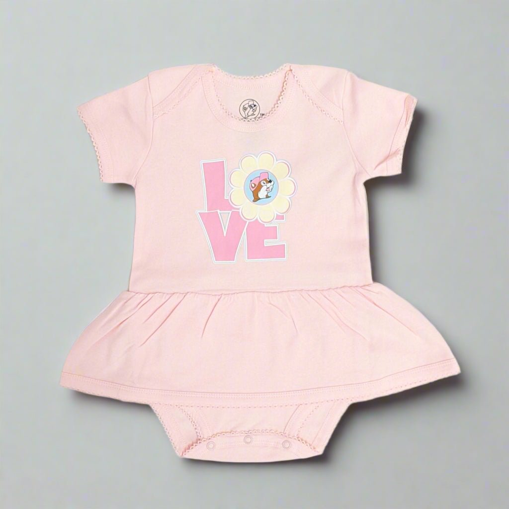 Buc-ee's pink flower onesie dress