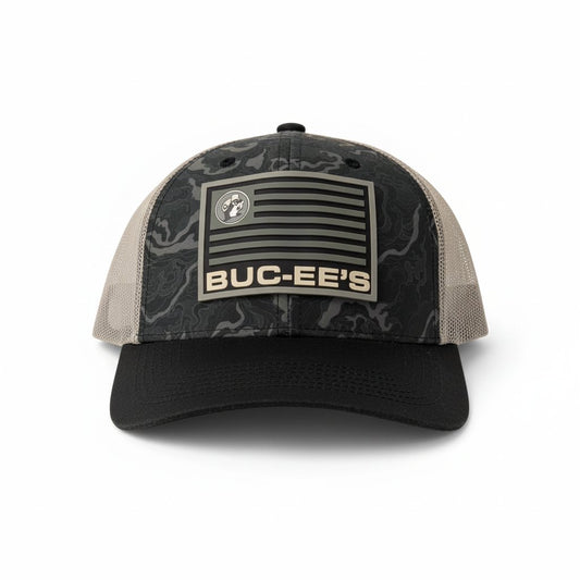 Buc-ee's rubber patch camo trucker hat