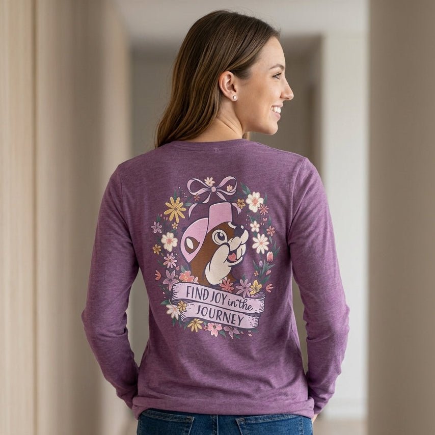 Buc-ee's "Find Joy" Long Sleeve Purple Shirt