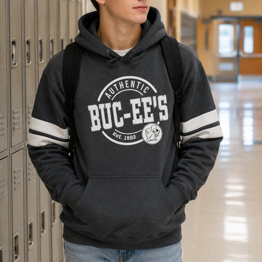Buc-ee's Stripe Sleeve Black Hoodie