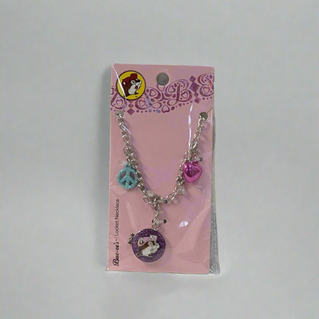 Buc-ee's purple circle locket necklace