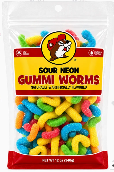 Buc-ee's Sour Neon Gummi Worms, 12 oz