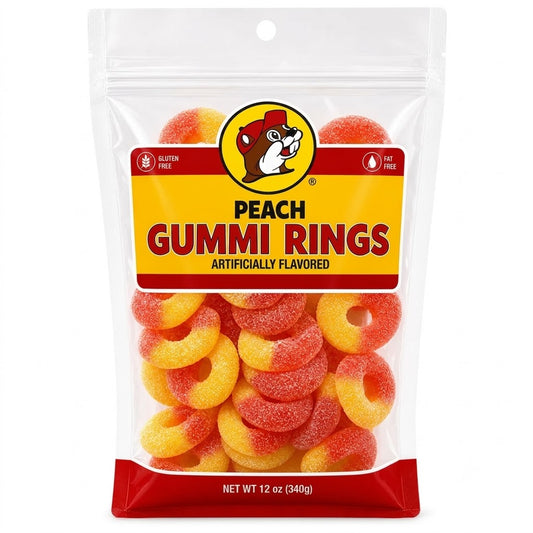 Buc-ee's Peach Gummi Rings, 12 oz